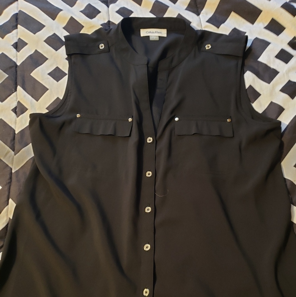 Calvin Klein Black Sleeveless Top and Gold Buttons